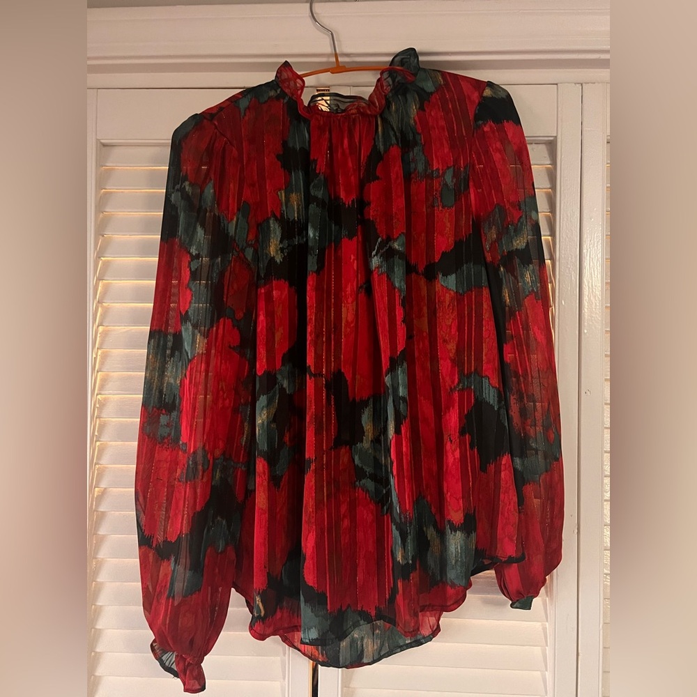 Anne Klein Red and Black Sheer Blouse